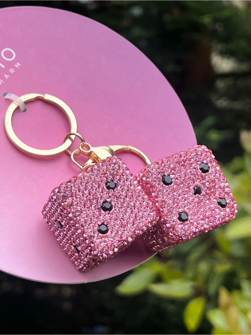 PINK BLING DICE Bag Charm Keychain